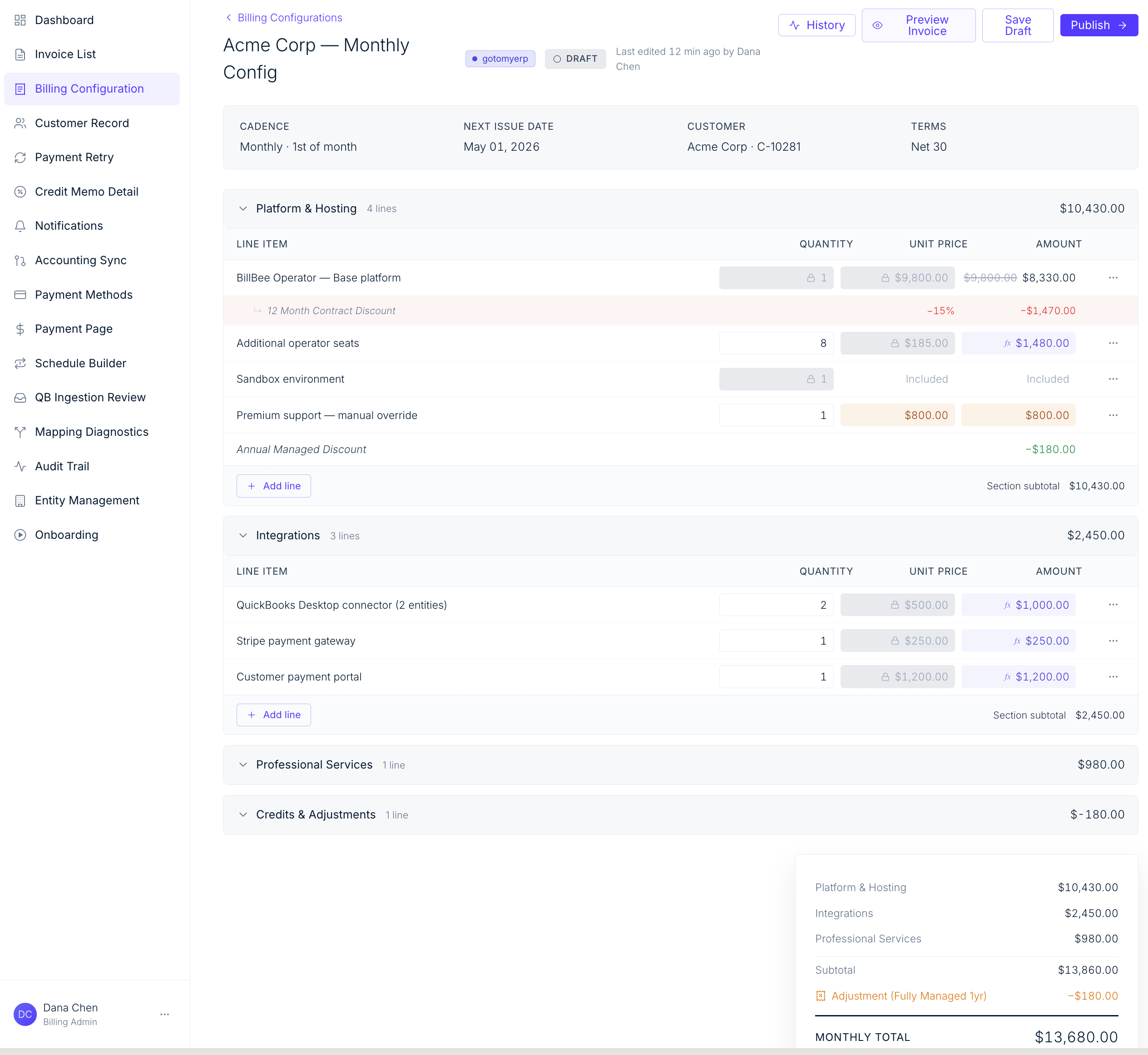 Billing configuration